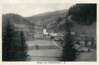 Ansichtskarte «Gruss aus Röthenbach i. E.»; Ansichtskartenverlag Albr. Beer, Zollbrück; abgestempelt «LUZERN 2, BRIEFVERSAND, 19.VIII.1927)»; gelaufen nach Jsenthal UR