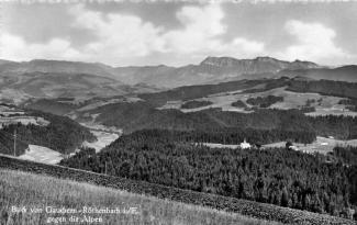 Ansichtskarte «Blick von Gauchern – Röthenbach i./E. gegen die Alpen»; Photo Hugo Kopp, Zürich; Gasthof Waldegg Gauchern-Röthenbach i/E., Bahnstation Bowil; ungelaufen
