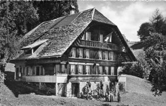 Ansichtskarte «Ferienheim Münsingen, Oberei i. E. 970m»; Verlag Photo Stettler, Süderen; abgestempelt «Schwarzenegg, 5.II.40»; gelaufen nach Schwarzengg