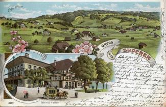 Postkarte «GRUSS aus SUDEREN»  Buchdr. Leop. D. Guggenheim, Zürich abgestempelt «SUDEREN, 6.II.04» und «ROTTWEIL, 7 FEB 04» gelaufen nach Rottweil am Neckar, Würtemberg